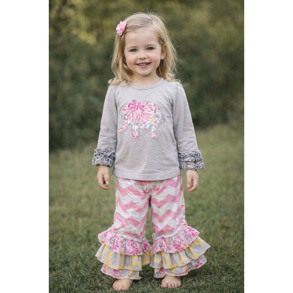 shirt and pants 3T Ruffle Butts Elephant Gray Pink Yellow